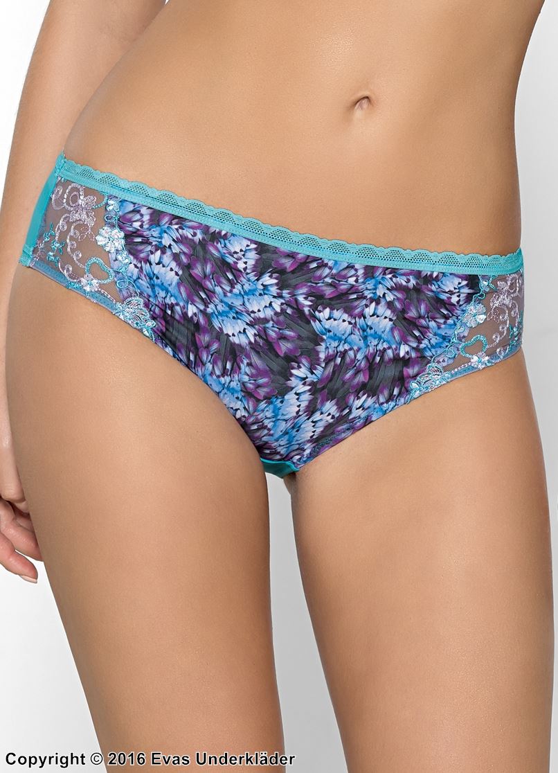 Panties, embroidery, sheer inlays, colorful design